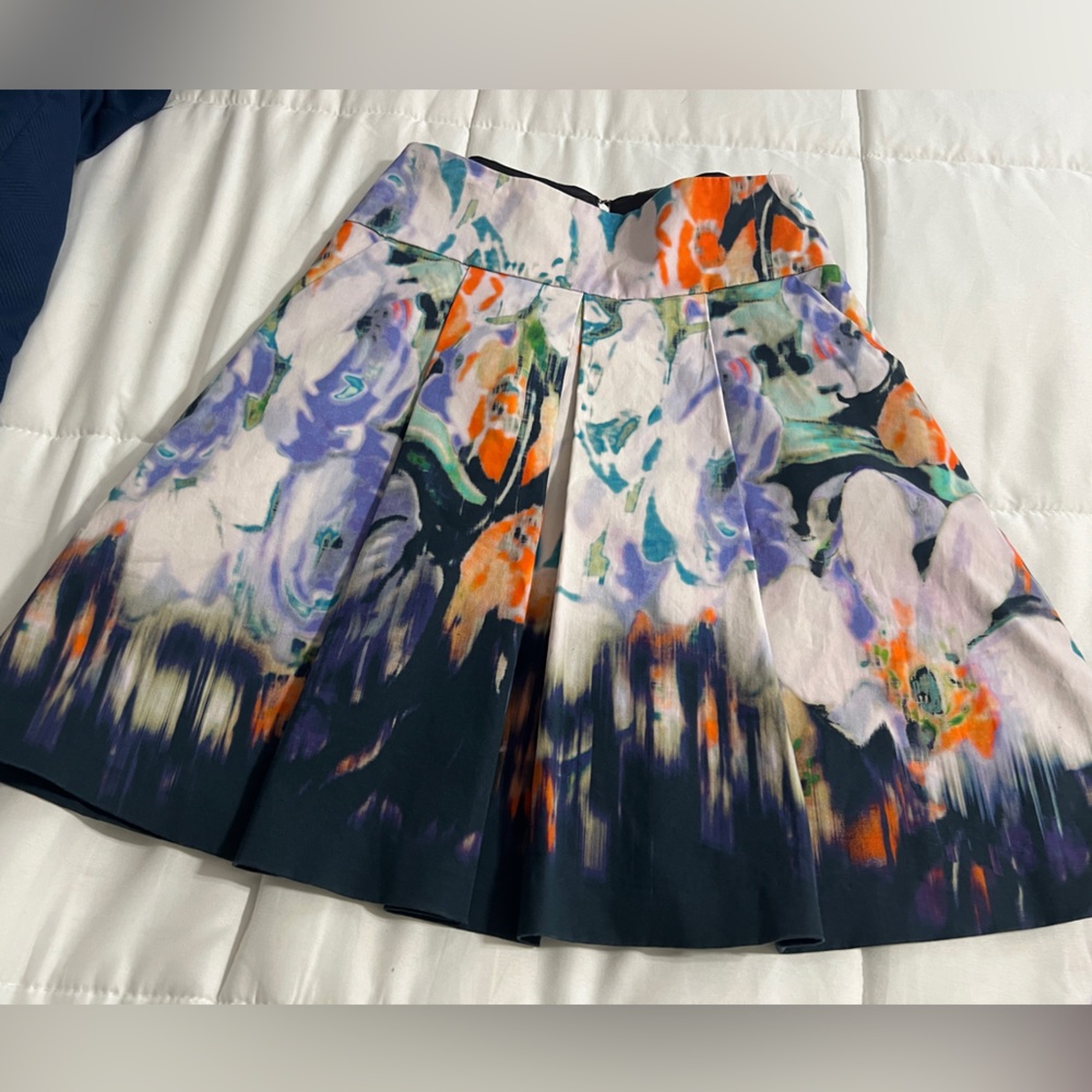 Elie Tahari Floral Circle Skirt in Black, Purple & Orange